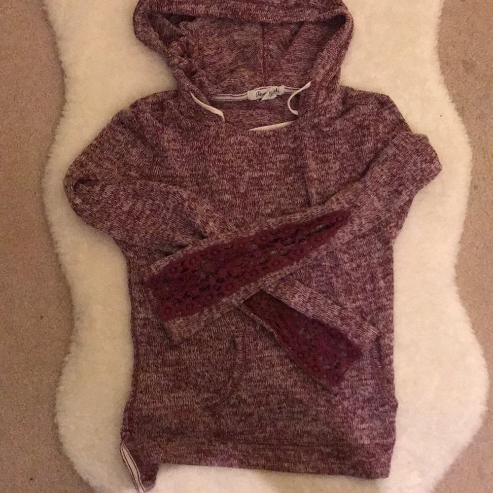 NWOT Vintage Aeropostale Burgundy Lightweight Floral Cut-Out Sleeve Knit Hoodie